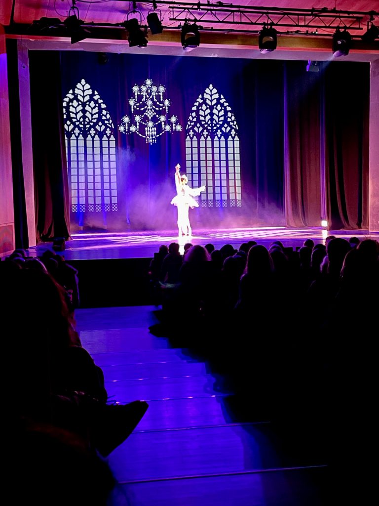 Ein Theatersaal in dem das Stück Dornröschen aufgeführt wird