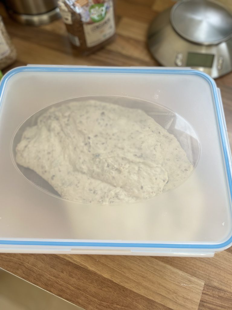 geschlossener Behälter mit Teig darin