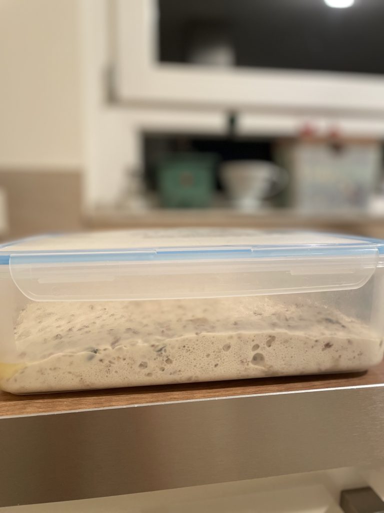 Behälter mit gegangenem Hefeteig